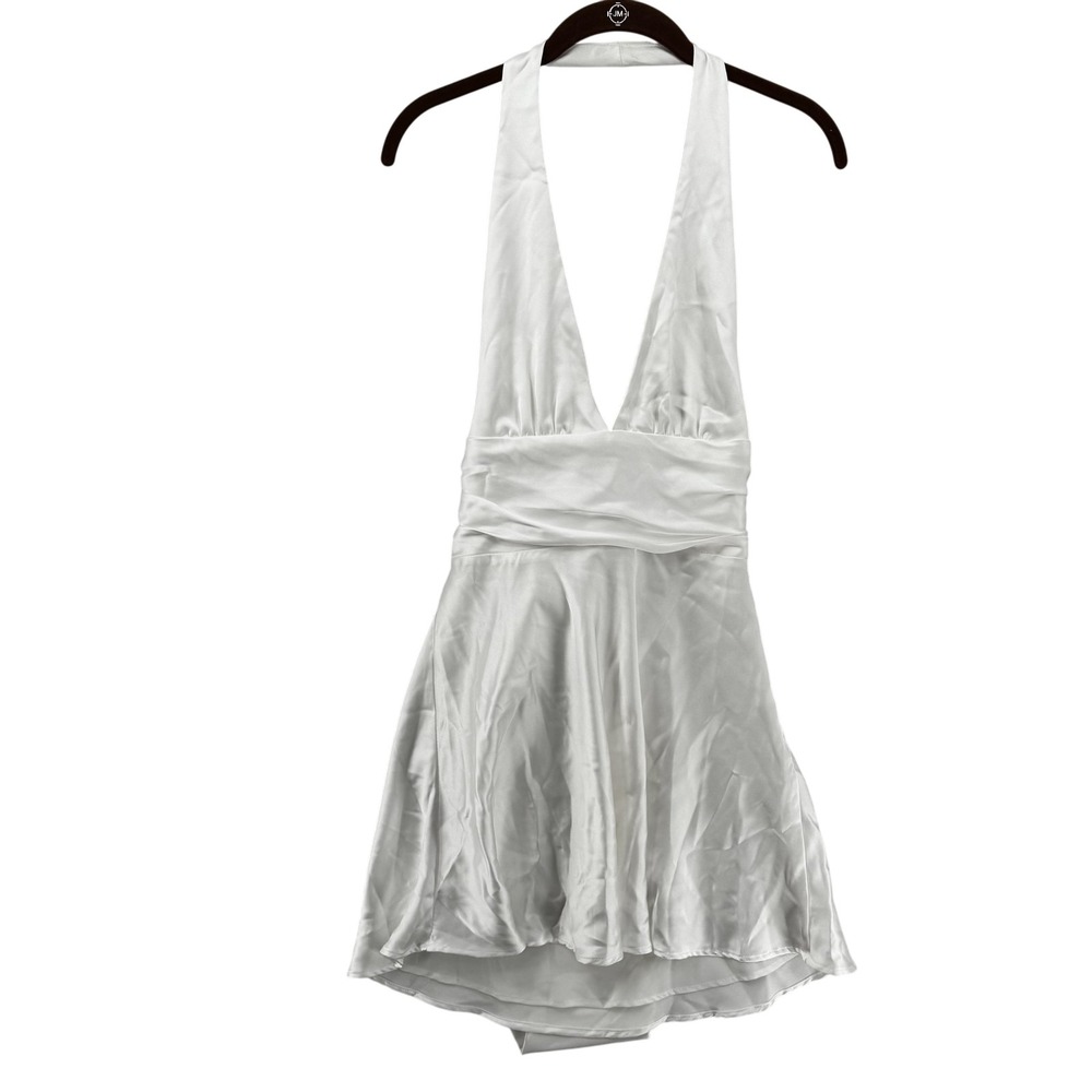 ZARA Dress Womens Small White Satin Halter Mini Back Bow Open Back Party New Tag